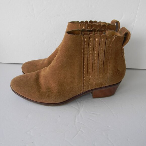 Jack Rogers WM'S Liddy Suede Leather Ankle Bootie Brown 7M Scalloped Pull On - Picture 1 of 8